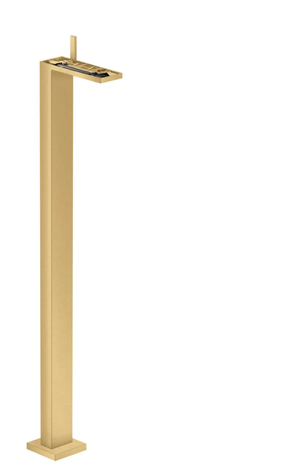 Bodenstehender Einhebel-Waschtischmischer in Brushed Gold Optic von AXOR. Mit Push-Open Ablaufgarnitur, kein Waschtischplatte sichtbar. Einfaches, minimalistisches Design.